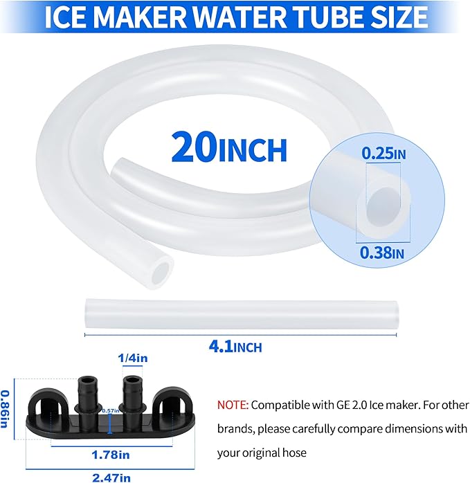 Ice Maker Drain Tube Fit for GE 2.0, Water Line Replacement for Original GE Opal Nugget Countertop Ices Maker, External Silicone Water Tube Fit for Opal Ice Maker Tubing Replacement Parts