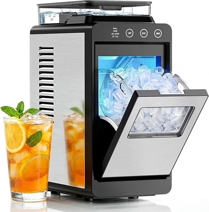 Antarctic Star Ice Maker, Portable Ice Machine with Self-Cleaning Function, 8 Cubes in 6 Mins Fast Countertop Ice Making, Compact Ice Cube Maker for Home, Kitchen, RV, Travel, Steel