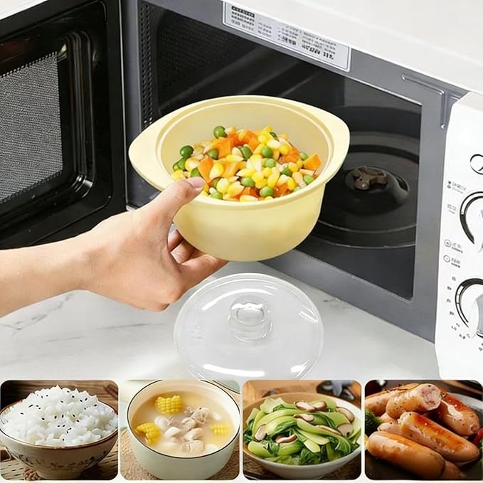 30oz Microwave Silicone Steamer, Oven & Dishwasher Safe to 482°F, Easy Clean, Microwave Pot with Handle & Lid, Korea Design 100% Food Grade Steamer Bowl (900ml)