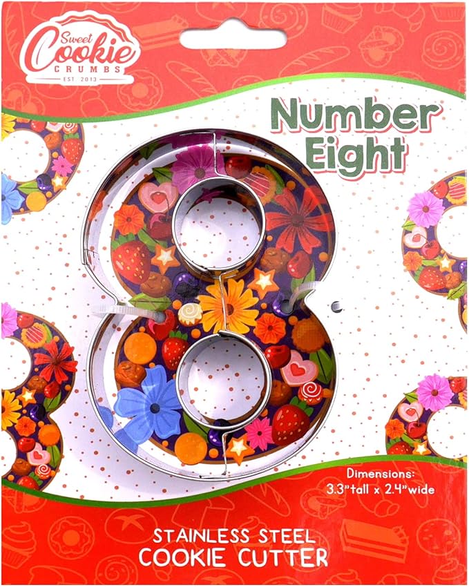 Number 8 Cookie Cutter – Sharp & Safe Stainless Steel Cooking Utensils – Ideal For Sandwiches, Pancakes, Fruits & Crafts – Dishwasher-Safe Bakery Supplies from Sweet Cookie Crumbs (3.3”T x 2.4”W)
