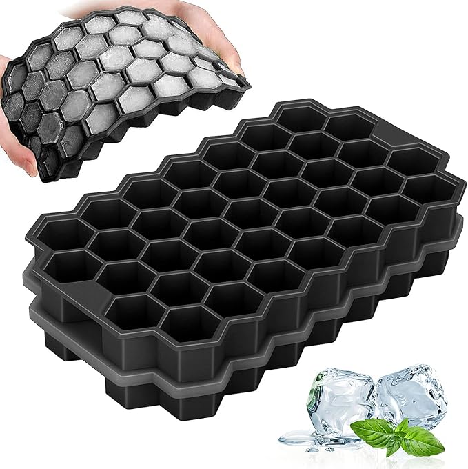Jisile Ice Cube Trays for Freezer, Hexagonal Ice Tray with Lids, Silicone Molds Easy-Release Reusable, Large Honeycomb Mold for Cocktails Coffee, 2 Pack