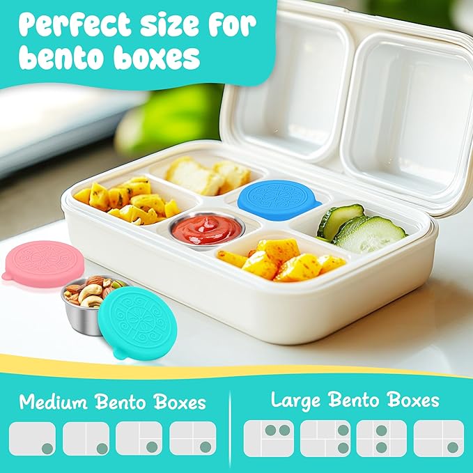 LIEMAND 6x1.6 oz Salad Dressing Container to Go, Leakproof Reusable Stainless Steel Small Container with Lid,Sauce Containers for Lunch box,Picnics,Travel,Office and Meal Prep