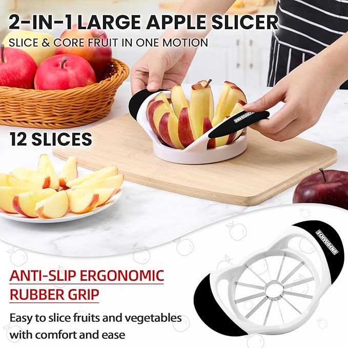 SCHVUBENR 12-Blade Apple Slicer and Corer - 4.72 Inch Sharp Stainless Steel Apple Cutter - Professional Apple Divider Tool for Quick Slices - Easy to Use & Clean - Slice Fruits with Ease - Black