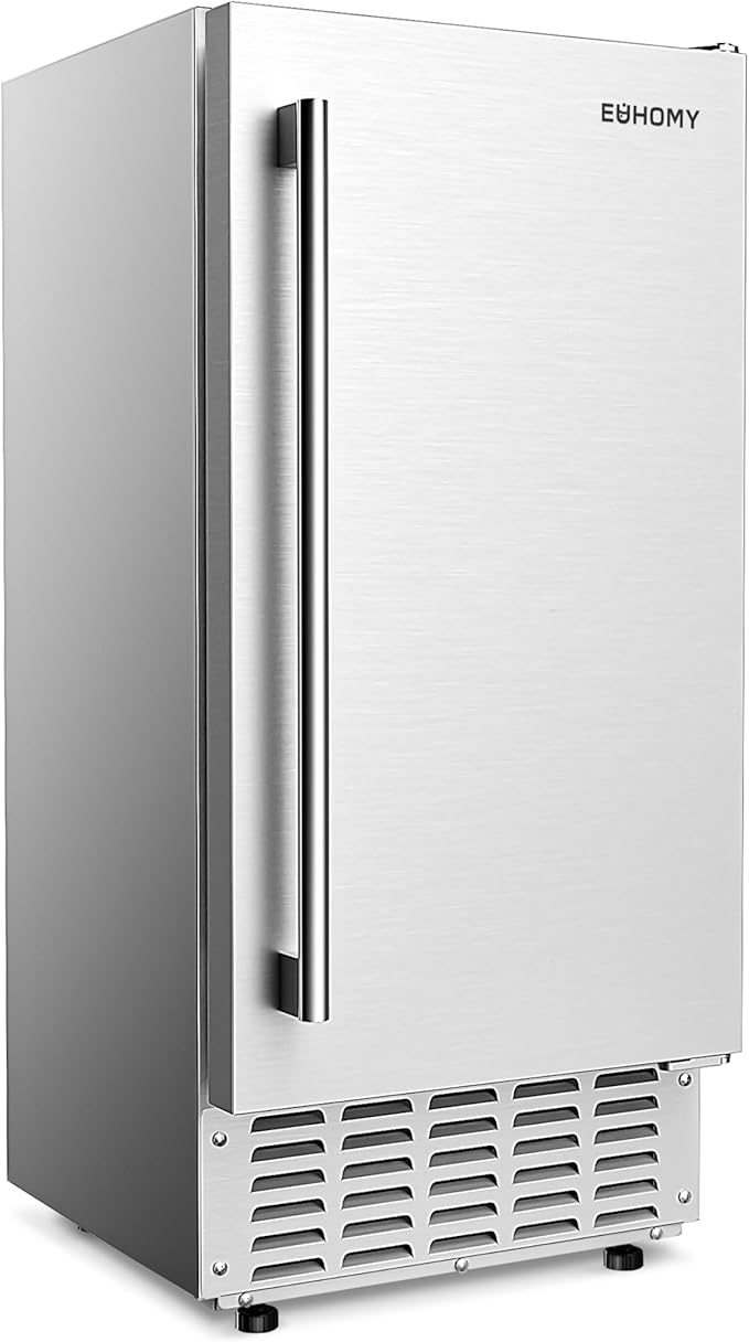 EUHOMY Under Counter Nugget Ice Maker Machine, 66Lbs/Day, Bulit-in Freestanding Ice Maker with Gravity Drainage, Self-Cleaning & 24H Timer Ice Machine, for Home Use(Silver)