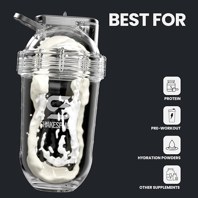SHAKESPHERE Shaker Bottle - 24oz Leak Proof Protein Shaker Bottle for Pre Workout, Smoothie, and Powder Drink Mixes, No-Blade Mixer for Gym, BPA-Free, Easy Clean & Easy to Carry (Matte Black)
