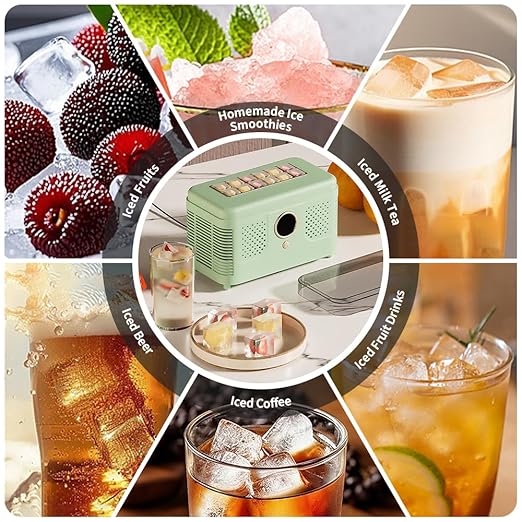 Portable Ice Maker, Fast Ice Making, Quiet, Energy-Efficient, with Ice-Cubes Detachment Rack and Removable Top Cover, Ice Makers Countertop for Home, Office, Parties, Camping, Travel