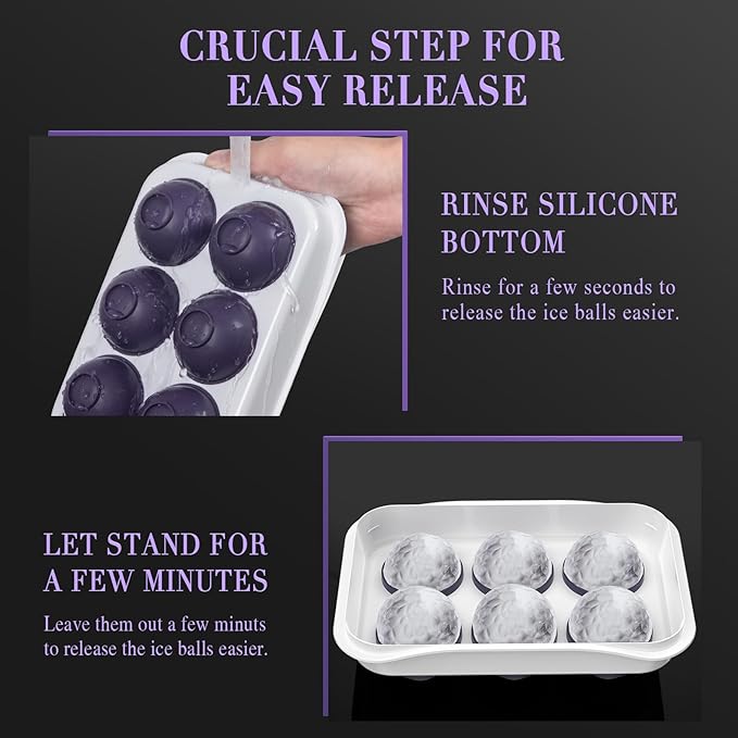 Round Ice Cube Mold with Lid - 2.2 Inch Sphere Ice Ball Maker, Large Whiskey Ice Cubes Mold with Easy Release, Reusable Silicone & Plastic Tray for Bourbon, Scotch, Brandy, Cocktails, Gift