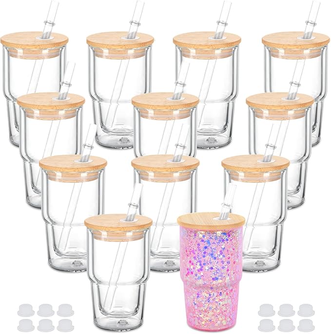 4 Oz Mini Glass Snowglobe Tumbler, 12 Pack Pre-Drilled Double Wall Mini Shot Snow Globe Tumbler Cup For Glitter Snow Globe Diy