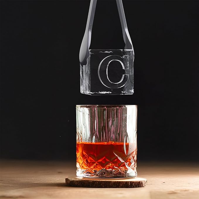 Letter C Monogram Clear Ice Cube Maker, 2" Big Ice Cubes Mold for Whisky and Cocktails, Large Initials Silicone Ice Cube Tray Personalized Gifts for DAD Gifts for Men (Letter C)