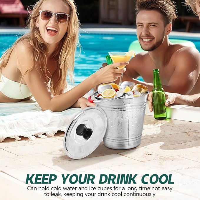 OBTANIM 3 Pack 5L Stainless Steel Metal Ice Buckets Champagne Drink Cooler Storage Ice Pails with Handle and Lid for Party Favors Organizing Home Parties Bar Cooling Supplies