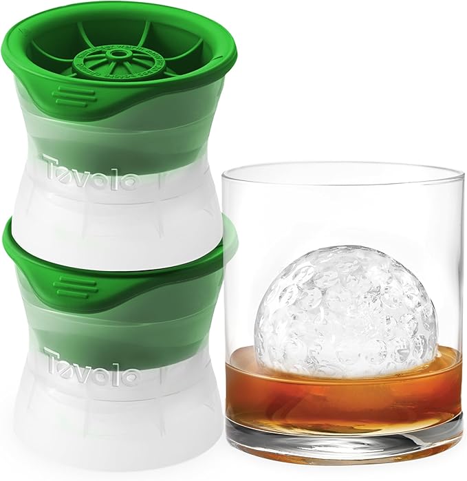 Tovolo Golf Ball Ice Cube Molds Set of 3 Large Craft Ice Sphere Molds for Whiskey Bourbon Cocktail Drinks, Easy Fill Quick Release Dishwasher Safe Golf Ice Mold, Fun Gift Ideas for Fathers & Golfers