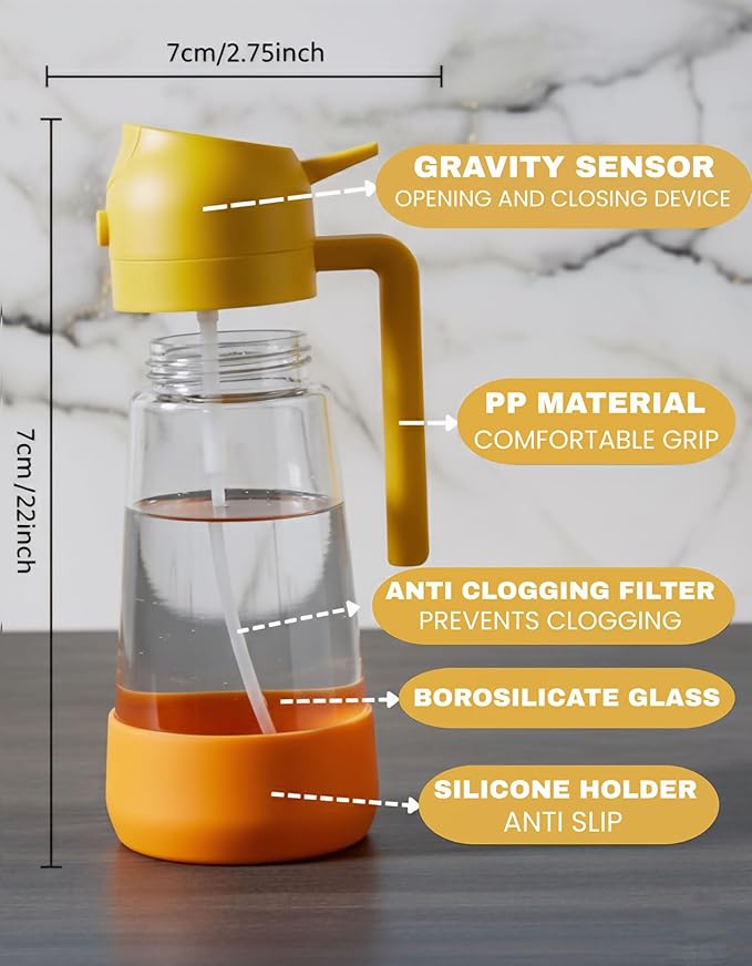 Oil Dipenser Bottle with Silicone Bottom And Silicone Brush, 2 in 1 Olive Oil Sprayer and Dispenser, Oil Spray Bottle 470ML/ 17OZ for Cooking, Kitchen, BBQ, Air Fryer, Salad, Baking