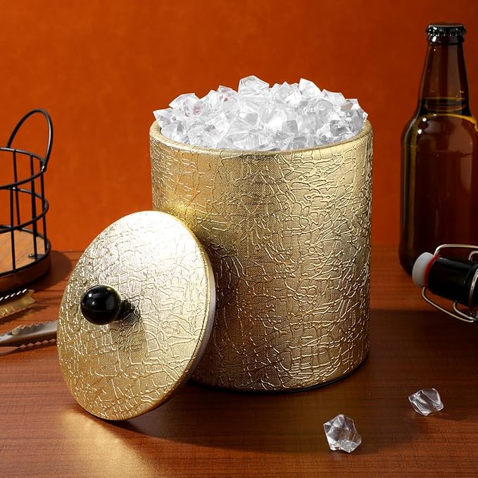 Ice Bucket with Lid 2.8L Double Wall Stainless Steel Keeps Cold Longer Easter Party, Insulated Gold Ice Bucket with Tong and Strainer for Parties Cocktail bar, Wine