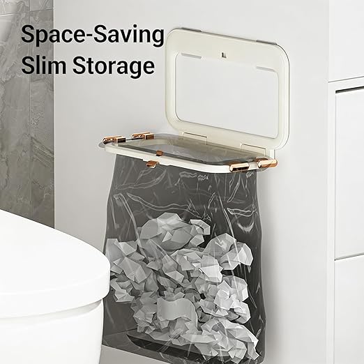 Foldable Trash Bag Holder, No-Drill Adhesive Mount for 0.8" Thin Cabinet & Smooth Surfaces, Under Sink & Wall Mount Organizer for Kitchen, Bathroom, RV, Camper
