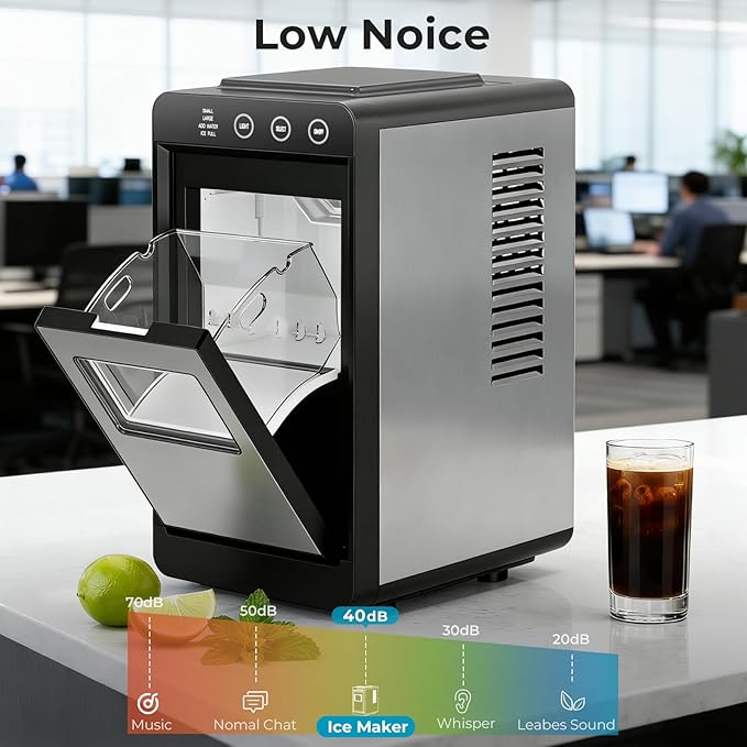 Antarctic Star Countertop Ice Maker Machine - 26.5lbs/24H, 8 Bullet Ice in 6 Mins, Self-Cleaning Portable Ice Maker with 2 Ice Sizes, Touch Display & Blue Light for Home, Office, Bar,Steel