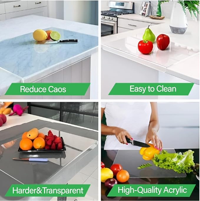 Acrylic Cutting Board with Counter Lip,17x13 Inch Clear Chopping Board, Non-Slip Ease to Clean Anti-Scratch Kitchen Cutting Boards with Lip for Countertop,Ideal for Food-Fruits,Bread,Vegetables Prep