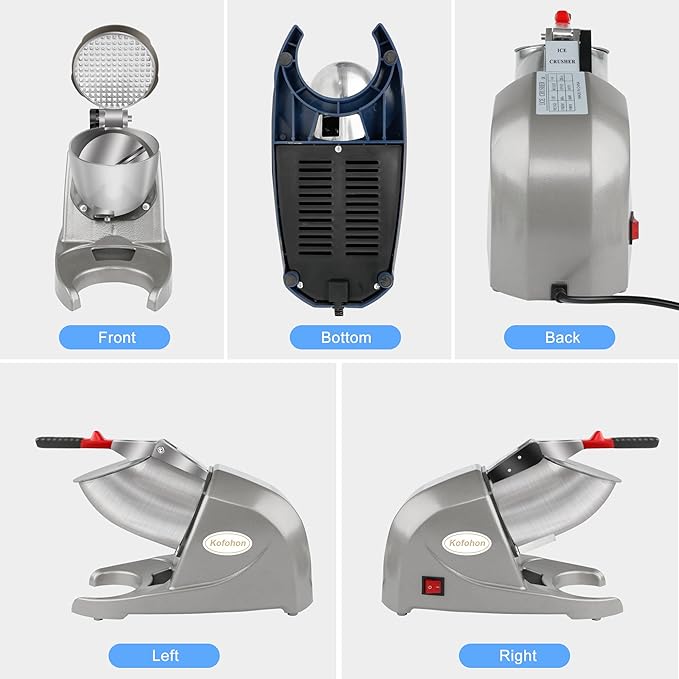Electric Ice Shaver, Shaved Ice Machine, Especially for Home Use Ice Crusher, Dual Stainless Steel Shaving Blades, Double Covers,176lbs per hour,300W/1440rpm,Upgraded Version.