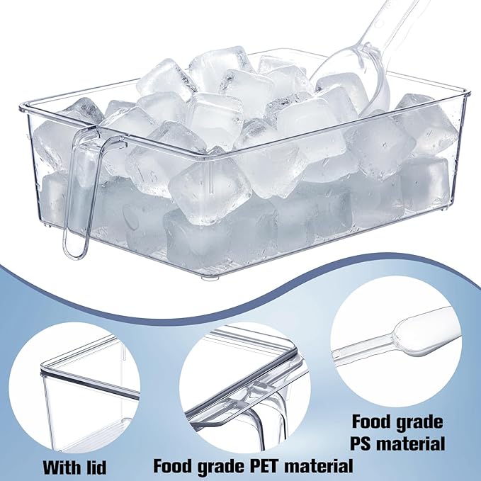 Havawish Ice Storage Bin for Freezer with Lid and Flexible Scoop Set Plastic Ice Container with Lid Handle for Home Office Fridge Storage(12.4 x 8.07 x 3.94 Inches,Clear,2 Pcs)