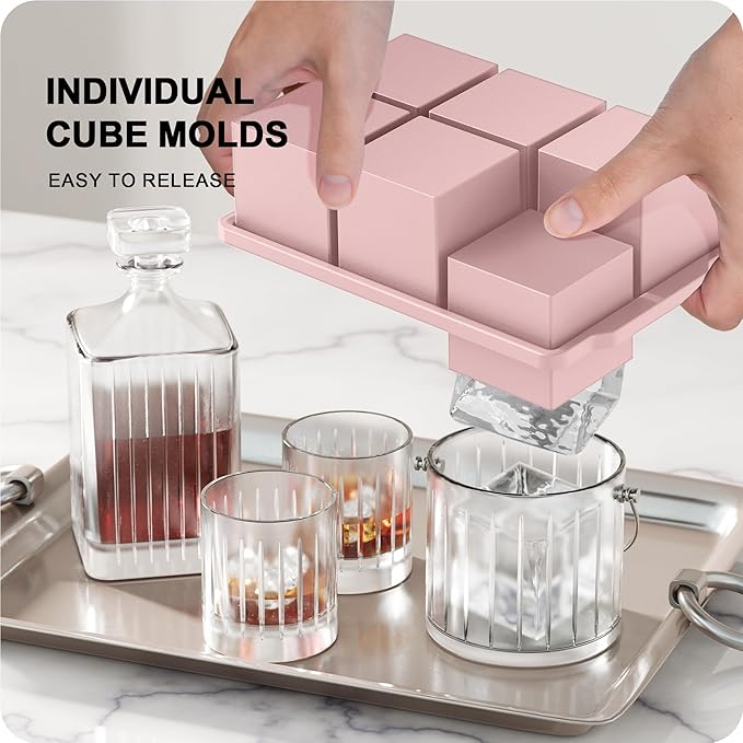 VLM 3 Packs Large Ice Cube Molds with Stackable Lid,Silicone Ice Cube Tray for Freezer,Big Square Ice Tray for Whiskey,Cocktails,Bourbon and Soups (Set 3)