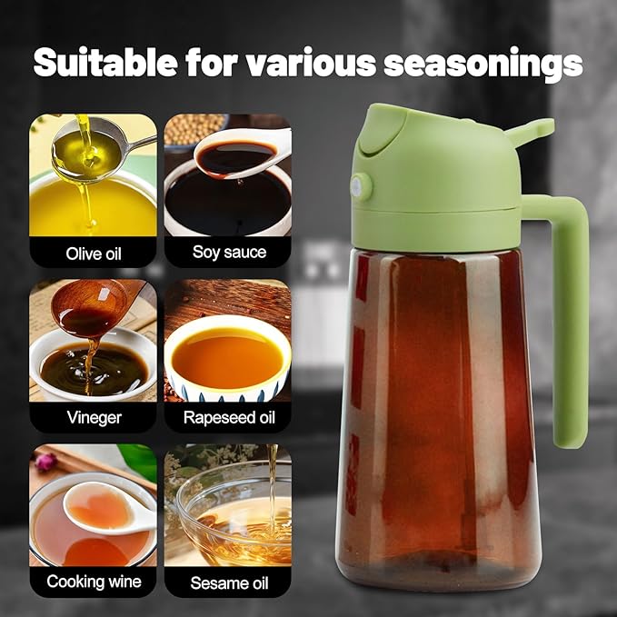 2 In 1 Oil Dispenser And Oil Sprayer, 16 Oz/470 Ml Oil Dispenser For Kitchen Spray, With Fine Mist Nozzle, Suitable For Cooking, Air Fryer, Salad, Grilling (green-2)