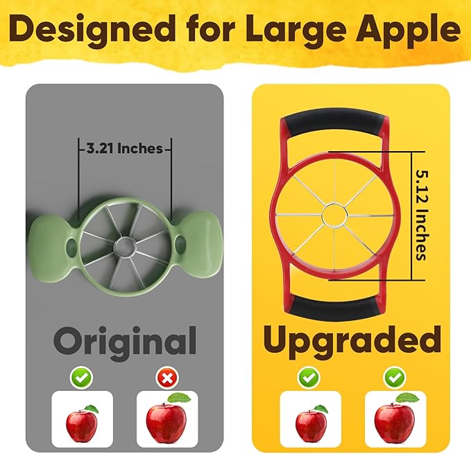 Newness 5.12 Inch Large Apple Slicer, Cut 8 Slices All the Way Through, HEAVY - DUTY Stainless Steel Apple Corer & Slicer for Fruits & Vegetables - Dishwasher Safe