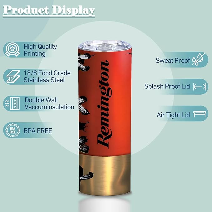 ATHAND Funny Skinny Tumbler,20 Oz Insulated Stainless Steel Iced Coffee Tumbler with Lid,Shotgun Shell and American Flag Design Cup,Novelty Gifts for Hunters Men,1 Pcs