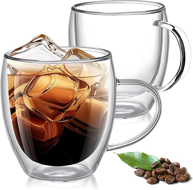 YMMIND Set of 2 Double Walled Glass Coffee Mugs 6 Ounces Insulated Layer Coffee Cups with Handle Borosilicate Glass Espresso Cup for Hot Beverage,Cappuccino,Tea,Latte,Wine,Microwave Safe