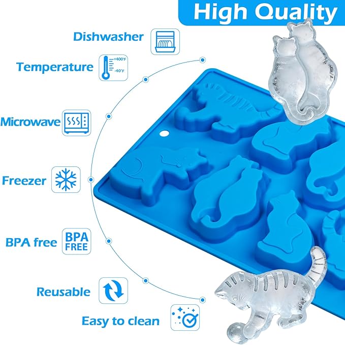 Kamehame Cat Ice Cube Trays, 2 Pack Cat Shaped Ice Cube Mold, Fun Silicone Molds for Making Ice Cube, Chocolate, Candy, Cake Decoration, Cupcakes, Jelly