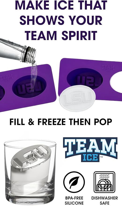 TEAM ICE - Collegiate Silicone Ice Cube Tray Collection - Large Silicone Ice Cube Mold for Whiskey & Cocktails, Durable Game Day Ice Mold for Fans & Tailgate Parties (Purple/Gold)