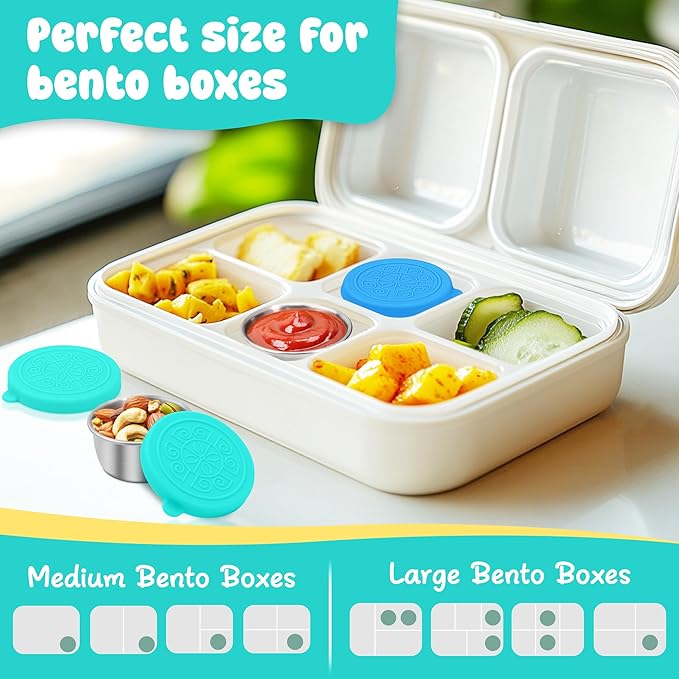 LIEMAND 6x1.6 oz Salad Dressing Container to Go, Leakproof Reusable Stainless Steel Small Container with Lid,Sauce Containers for Lunch box,Picnics,Travel,Office and Meal Prep