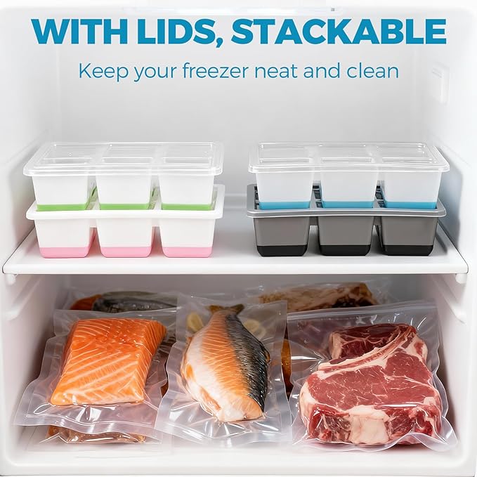 Large Ice Cube Trays 2 Pack, Easy Release 2.4" Big Ice Cubes, Stackable Ice Trays for Freezer, Silicone Cocktail, Whiskey Ice Cubes Mold with Lid, Dishwasher Safe - BPA Free