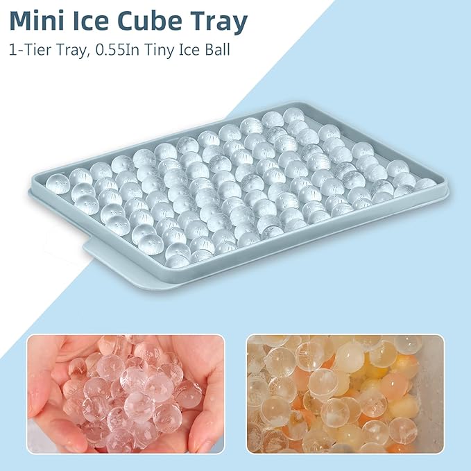 WIBIMEN Mini Ice Cube Trays, 0.55” Tiny Pebble Ice for Iced Coffee & Cocktails, Fast Chill, Easy Twist Release, Stackable (1 Pack, Blue)