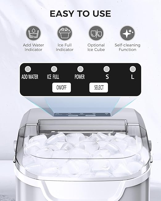 COWSAR Ice Maker Countertop, Portable Ice Machine with Self-Cleaning, 26.5 lbs/24Hrs, 8 Ice Cubes in 6 Mins, Ice Basket and Scoop, Ideal for Home, Kitchen, Bar, Camping