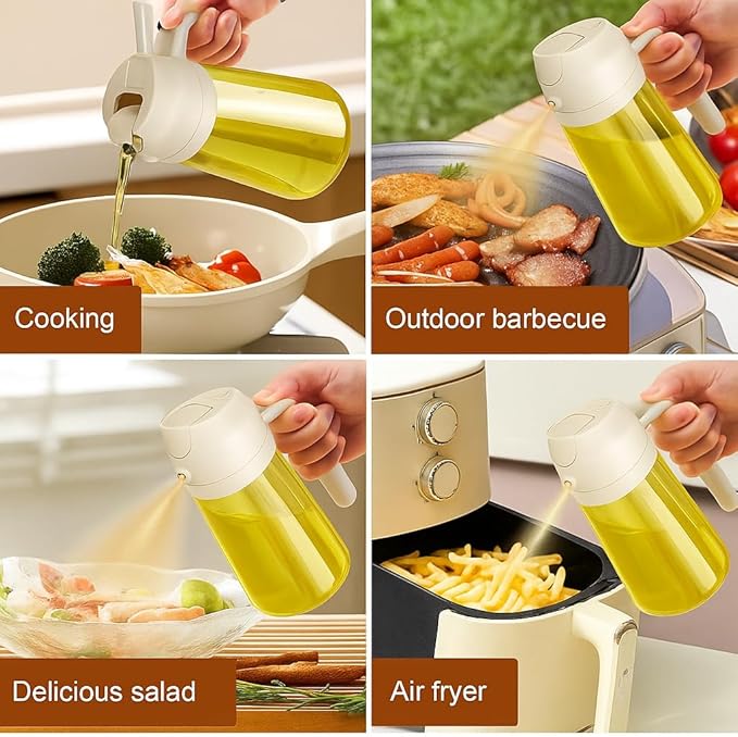 2 in 1 Olive Oil Sprayer & Dispenser Bottle – 470ml/16oz Glass Spray and Pour Oil Bottle for Cooking, Air Fryer, Salad, BBQ – Kitchen Gadgets & Accessories (White)