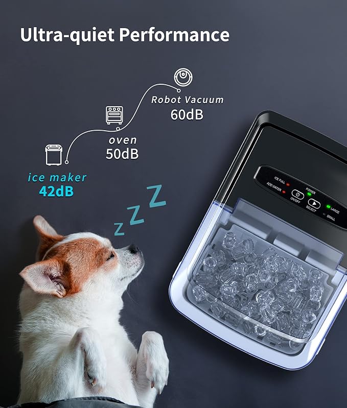 ecozy Portable Ice Maker Countertop, 9 Cubes Ready in 6 Mins, 26.5 lbs in 24 Hours, Self-Cleaning Ice Maker Machine with Ice Bags/Ice Scoop/Ice Basket for Home Kitchen Office Bar Party, Silver