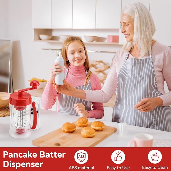 Pancake Batter Dispenser, Manual Pancake Cupcake Batter Mixer with Scale Hand Held Bakeware Maker Dispenser Blender Machine Baking Tool for Muffins Crepes Cake Waffles