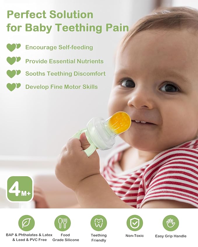 Silicone Baby Fruit Feeder with Freezer Nibble Tray Combo, Baby Teethers, Breastmilk Popsicle Molds for Teething Relief, BPA Free Fresh Food Feeder for Safe Infant Self Feeding (Sage Green)
