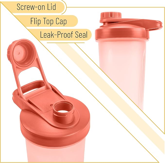 Mr. Pen- Shaker Bottles for Protein Mixes with Twist Cap, 28 oz, Coral Pink Protein Shaker Bottle with Wire Whisk Ball, Shaker Cup, Mixer Bottle