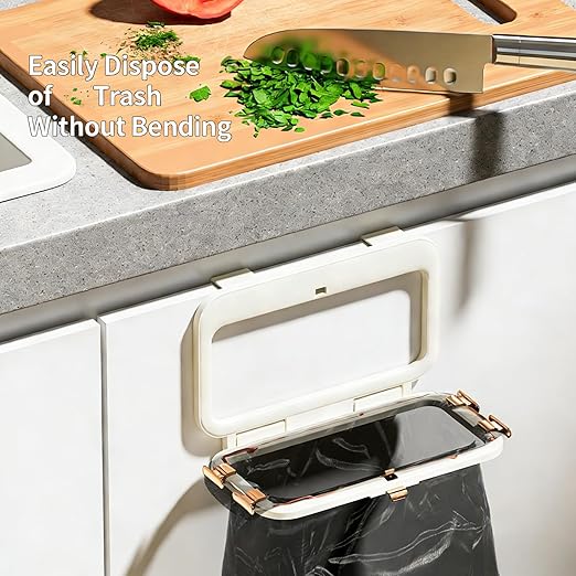 Foldable Trash Bag Holder, No-Drill Adhesive Mount for 0.8" Thin Cabinet & Smooth Surfaces, Under Sink & Wall Mount Organizer for Kitchen, Bathroom, RV, Camper