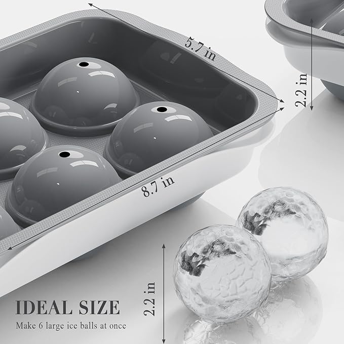 Round Ice Cube Mold with Lid - 2.2 Inch Sphere Ice Ball Maker, Large Whiskey Ice Cubes Mold with Easy Release, Reusable Silicone & Plastic Tray for Bourbon, Scotch, Brandy, Cocktails, Gift