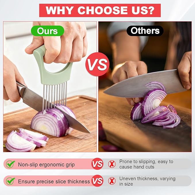 uxcell 4 Pcs Onion Slicer Holder, 4.3 x 3.1 Inch Stainless Steel Vegetable Cutting Holder Food Cutter Tool for Slicing Storing Onions Tomatoes Potatoes Avocados Apples, White