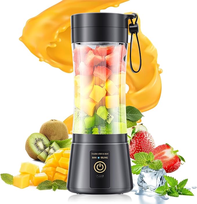 Portable Blender for Smoothies & Shakes - Cordless Blender with 380Ml Traveling Cup, 6 Stainless Steel Blades, BAP Free, Easily Making Fresh Juice for Office/Gym