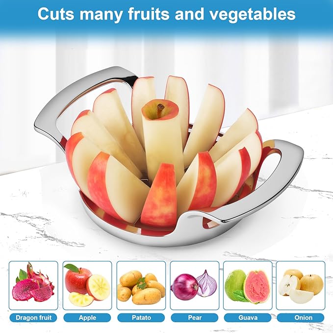 Apple Slicer and Corer, Basic Model with 12 Sharp Stainless Steel Blades - Zinc Alloy Case for Effortless Slicing & Coring