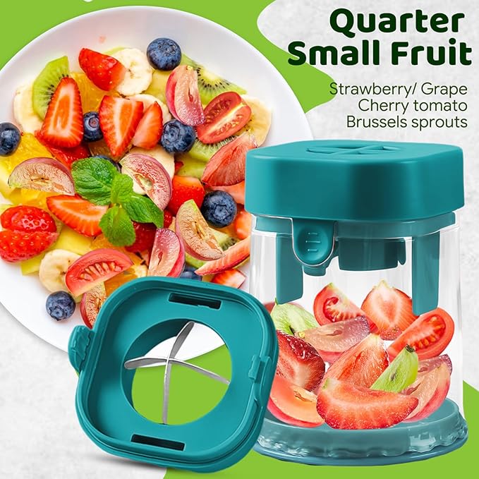 Small Fruit Cutter, Creative Strawberry & Grape Slicer, Quickly Making Fruit Vegetable Salad (Dark Teal)