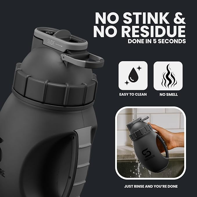 SHAKESPHERE Protein Shaker Bottle Jug 1.3L – Double Walled, Leak Proof Gym & Mixer Bottle, BPA-Free, Durable Design with Easy-Grip Handle, Silicone Base, and Clear Viewing Window – Matte Black