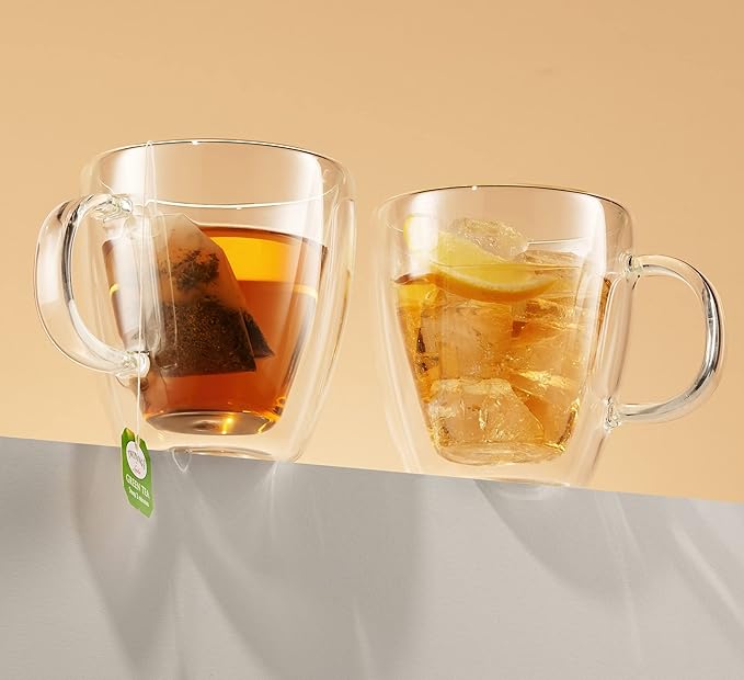 Godinger Coffee Mug Set, Glass Coffee Mugs, Double Wall Insulated Glass Coffee Cups, Espresso Cups, Tea Cup - 13.5oz, Set of 2 (Pack of 2)