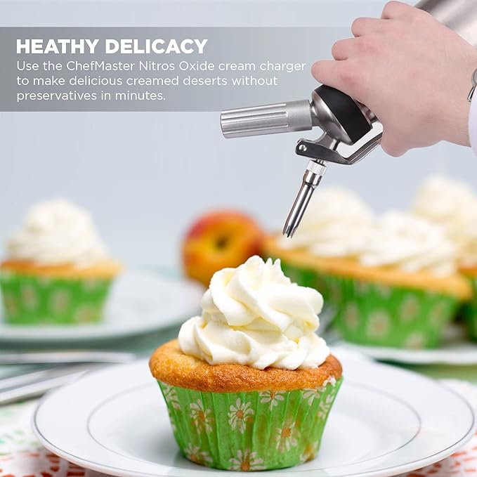 Chef Master 10 Pack N20 Whipped Cream Chargers - 8g Professional Nitrous Oxide Cartridges - Premium Whip Cream Charger Cartridge - Made in EU - Food-Safe Steel & Universal Fit for Dispensers - 90060