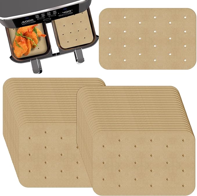 Air Fryer Parchment Paper Liners 200 Sheets - Disposable Liners Compatible With Ninja Foodi, Rectangle Perforated Baking Paper for 8 Quart 6-in-1 Dual Basket Accessories