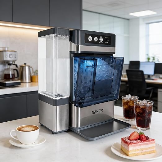 Naner Nugget Ice Makers Countertop 42lbs/Day Large Capacity One-Click Operation Self-Cleaning Portable Ice Maker with A Detachable 3L Water Tank Scoop Included Ice Machine for Home/Kitchen/Office