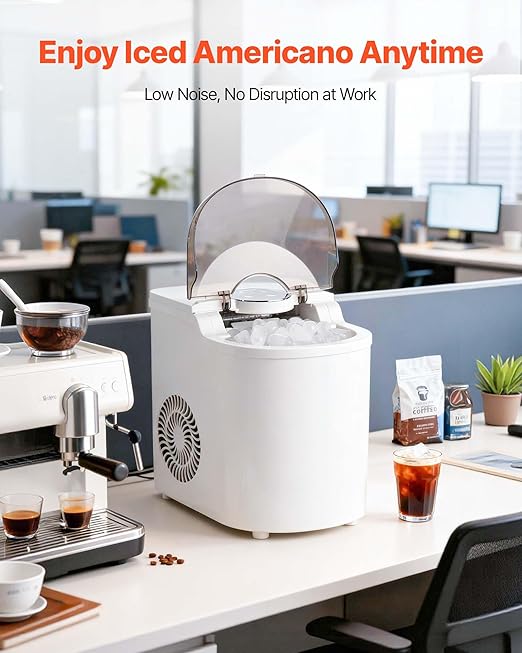 VEVOR Countertop Ice Maker, 7 Cubes Ready in 6 Mins, 26 lbs per Day, Self-Cleaning Portable Machine with Ice Scoop, Ice-Making Machine with 2 Sizes Bullet ICES for Home, Kitchen, Office, Bar & Party